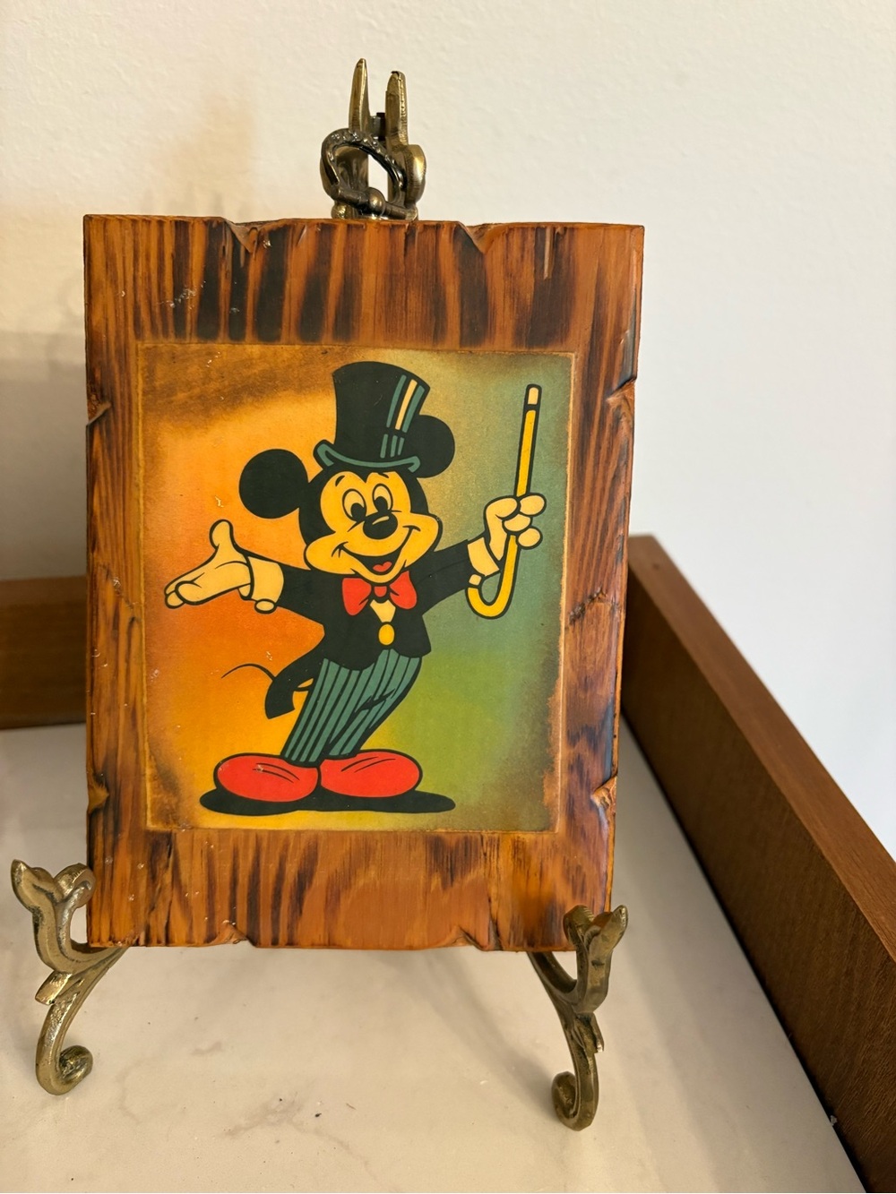 Vintage Wooden Disney Mickey Mouse Framed Wall Art - Multicolor